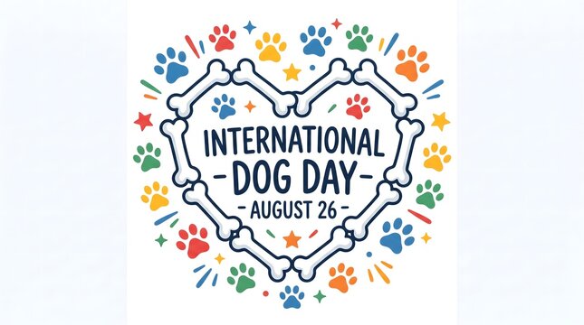 International dog day august 26 heart shape frame made of bones and paw prints with celebration