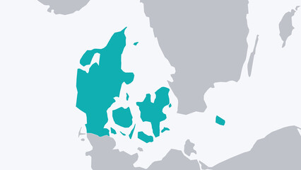 Denmark Highlighted on Europe Map Country Focus Location Poster, White © VT Studio