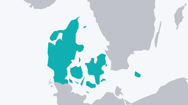 Denmark Highlighted on Europe Map Country Focus Location Poster, White