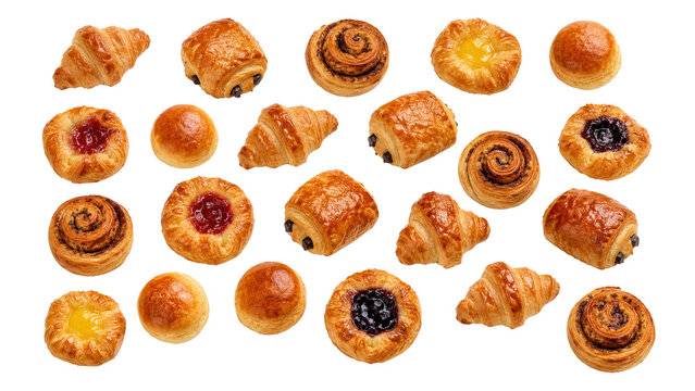 Pastry Assortment with Croissants and Danishes on Transparent Background