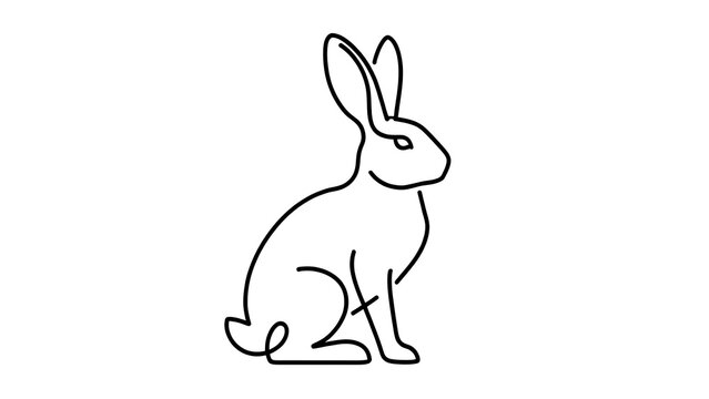 Minimalist rabbit line art illustration white background.
