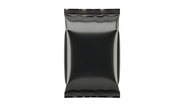 Blank black plastic food pouch bag packaging mockup for snack or chips design template for branding