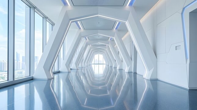 Futuristic architectural corridor with sleek design