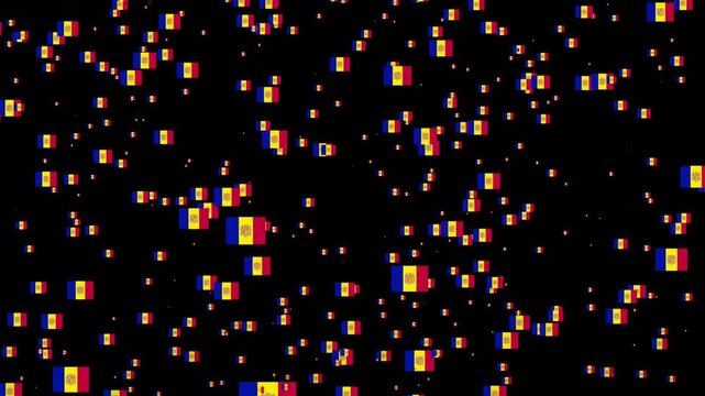 A shower of Andorra national flags, Alpha Channel