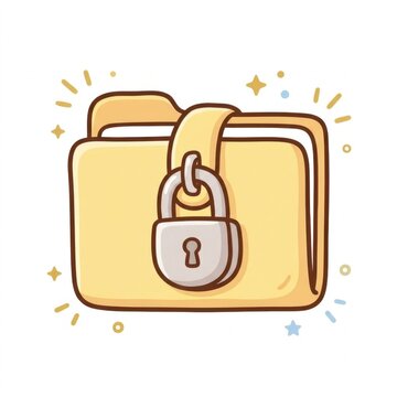 Cartoon illustration of a yellow folder with a padlock