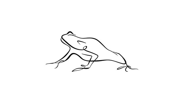 Minimalist frog illustration on white background.