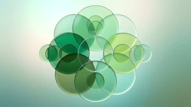 Abstract geometric circles overlapping in shades of green