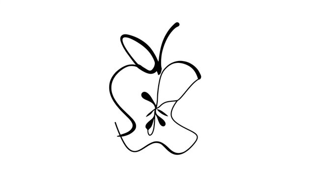 Minimalist apple line art drawing white background.