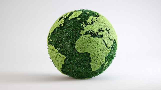 Conceptual earth globe made of fresh green grass isolated on white background with resource