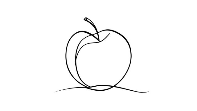 Minimalist line art apple drawing white background.