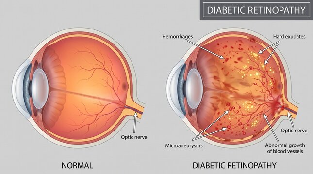 Comparison of normal eye and diabetic retinopathy vision conditions