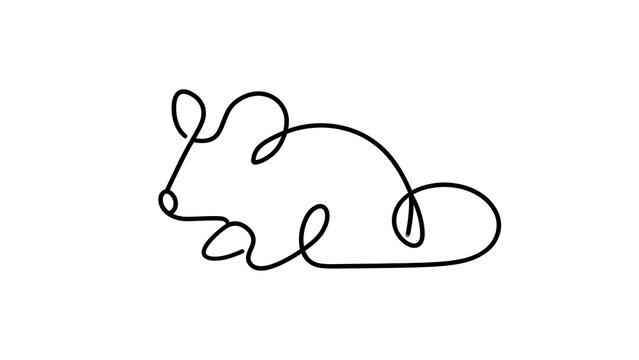 Minimalist line art mouse drawing white background.