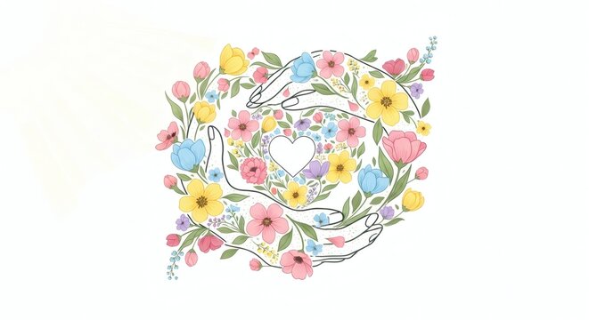 Floral Heart Wreath Illustration Symbolizing Love, Peace and Compassion