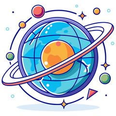 Stylized Vector Illustration of Nested Celestial Spheres with Interlocking Orbital Rings © Muhamad