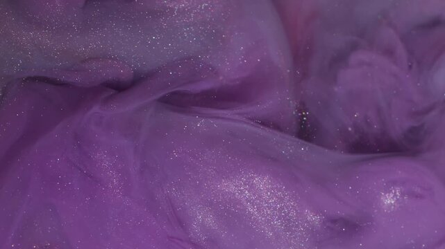 Shimmer blend texture. Haze splash art. Blur purple blue colorful ink cloud bright glitter pigment spreading on abstract acrylic background.