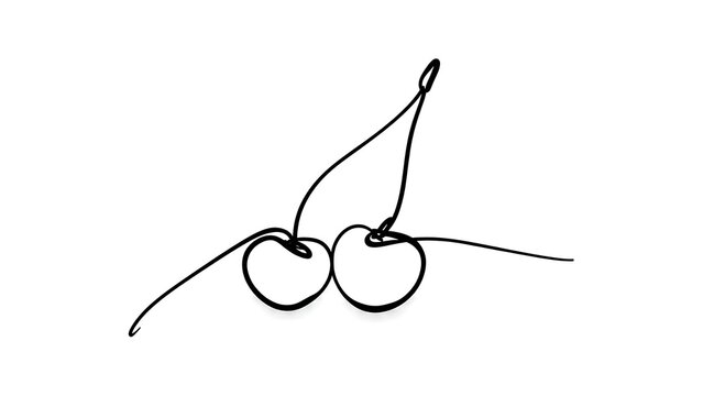 Minimalist line art cherries on white background.