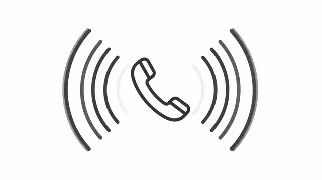 Ringing telephone handset line icon with signal or sound waves vector illustration on white background