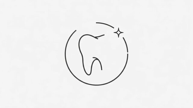 Minimalist outline icon of a healthy, sparkling tooth within a circular border, representing dental care and hygiene