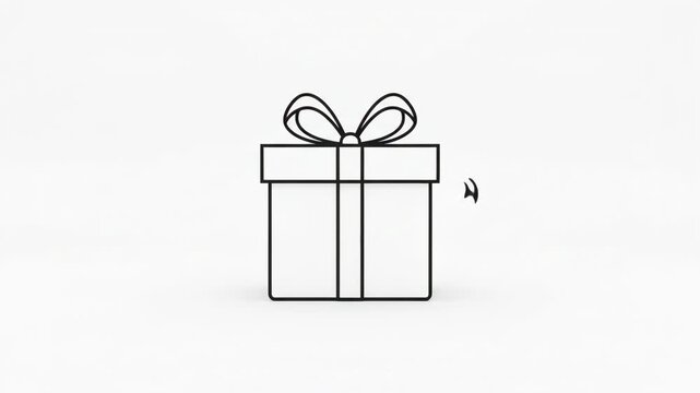 Minimalist Black Outline Gift Box Icon Featuring A Simple Decorative Ribbon Bow Design For Modern User Interface Elements and Web Graphics