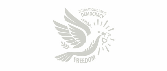 Naklejka premium Dove of Freedom Carrying Microphone and Olive Branch
