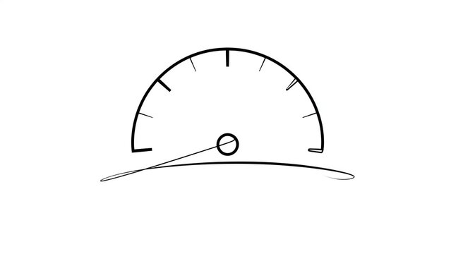 Minimalist speedometer gauge icon white background.