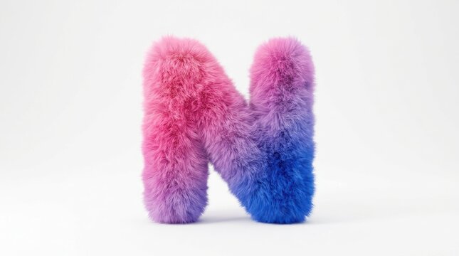 A fluffy letter n with a soft texture and a vibrant pink to blue gradient color isolated on a plain light background isolated on white background