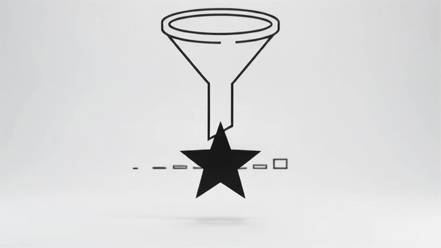 A sleek black star symbol passing through a conceptual funnelling process on a clean white background