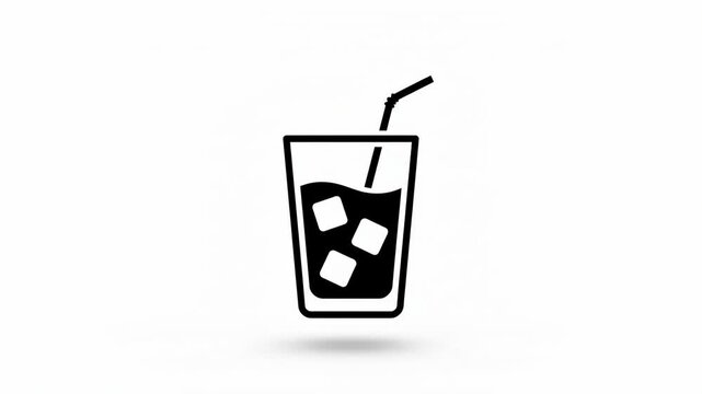 Minimalist vector icon of a cold beverage glass with ice cubes and a straw for refreshment menu design and digital interface graphical user elements