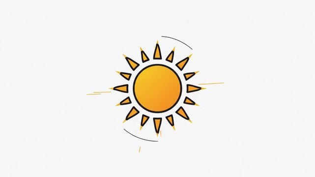 Minimalist Yellow Sun Icon with Radiant Rays on White Background for Summer Weather Design