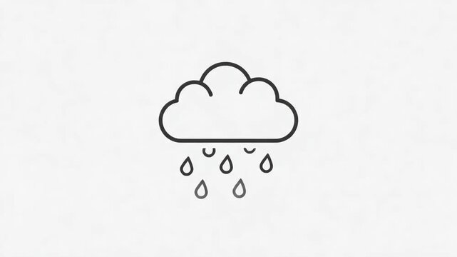Simple minimalist line art illustration depicting a cloud with falling raindrops, symbolizing the concept of rain, weather, and precipitation forecast