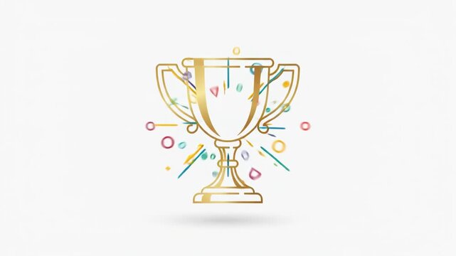 Golden Winner Trophy Cup with Colorful Confetti Celebration for Victory and Achievement Award