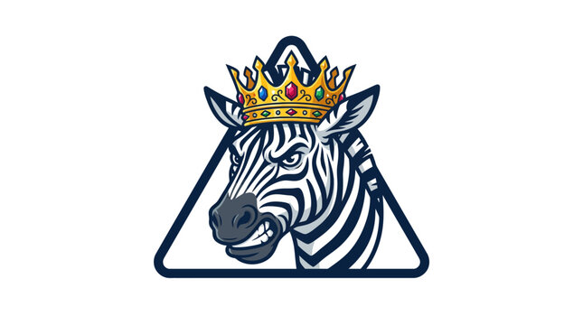 King Zebra Mascot Logo - Fierce Animal Head with Crown