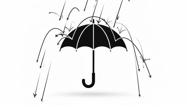 Conceptual graphic of a robust black umbrella deflecting numerous incoming arrows, symbolizing comprehensive protection, secure defense, and effective risk mitigation against challenges