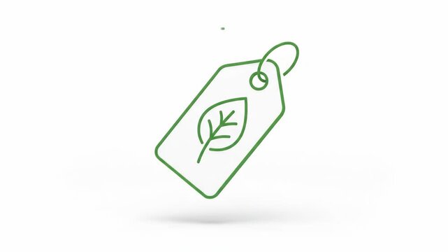 Green eco-friendly price tag icon with a leaf symbol representing sustainable shopping and natural products