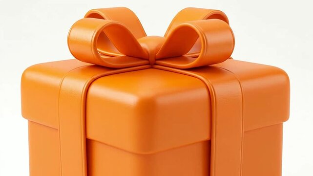 Orange Gift Box with Ribbon on White Background