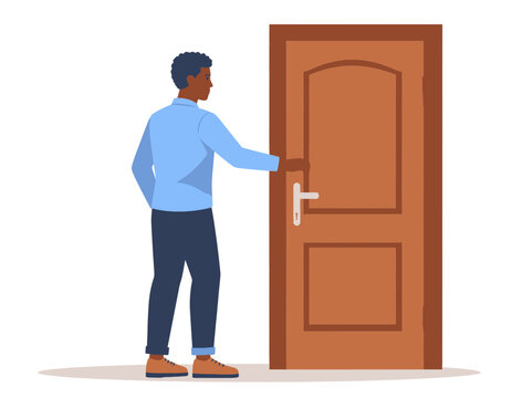 Person knocking on a front door flat vector illustration
