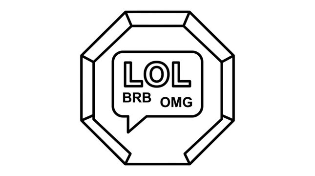 LOL Brb Omg Chat Bubble Icon Inside Octagon Frame - Vector Art