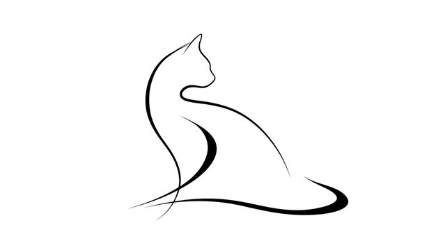 Elegant black cat silhouette on white background.