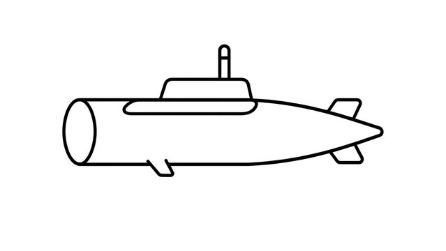 Submarine line art illustration white background.
