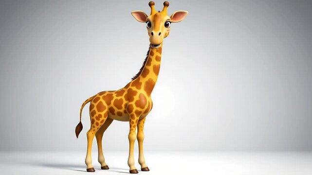 Cute 3d cartoon giraffe character standing on isolated background