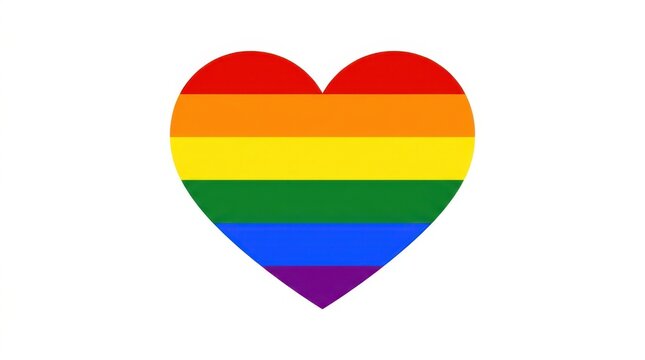 Bright rainbow heart shape icon with colorful stripes representing love and pride isolated on a transparent background isolated on white background