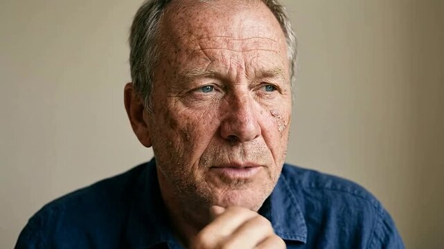 Thoughtful Older Man Looking Out Window in Indoor Setting