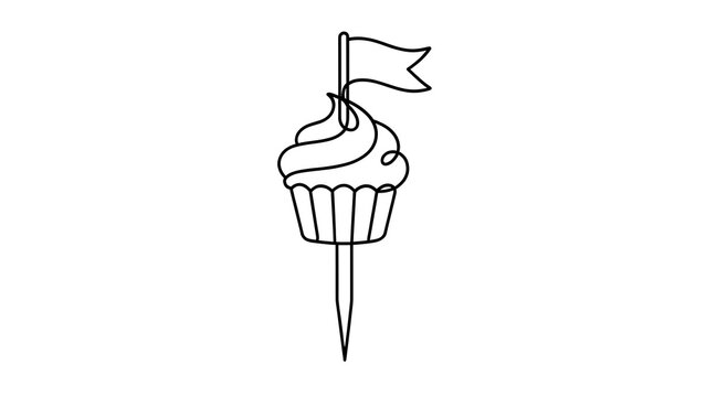 Cupcake with flag on stick white background.