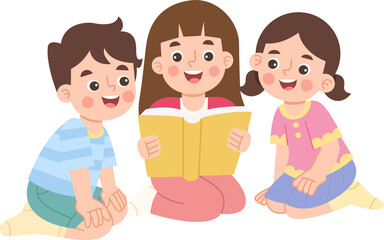 Children Reading a Book Together