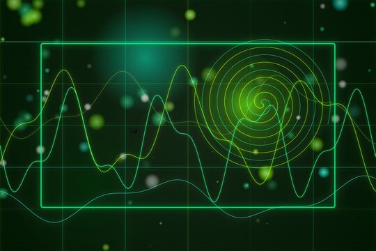 Abstract sound wave graphic with green glowing background