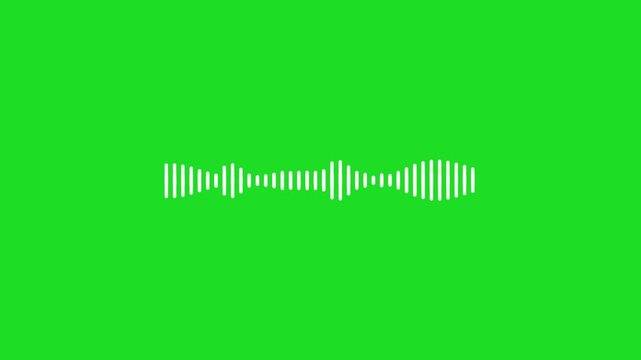 Audio spectrum visualizer with white waveform animation on chroma key green screen, music equalizer rhythm bars, podcast sound signal display, seamless 4K motion graphi