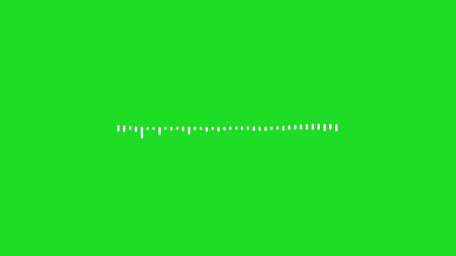 Audio spectrum visualizer with white waveform animation on chroma key green screen, music equalizer rhythm bars, podcast sound signal display, seamless 4K motion graphi