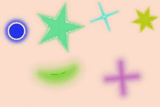 Colorful pixel art star and circle shapes collection