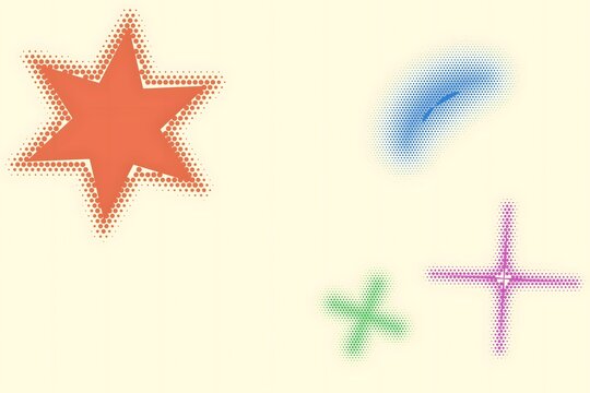 Colorful pixel art star, cross, and blob shapes collection