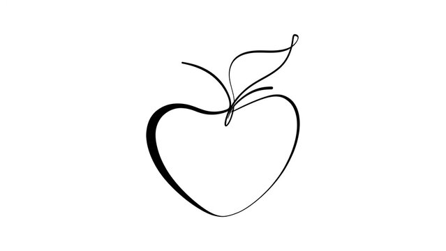 Minimalist apple line art drawing white background.